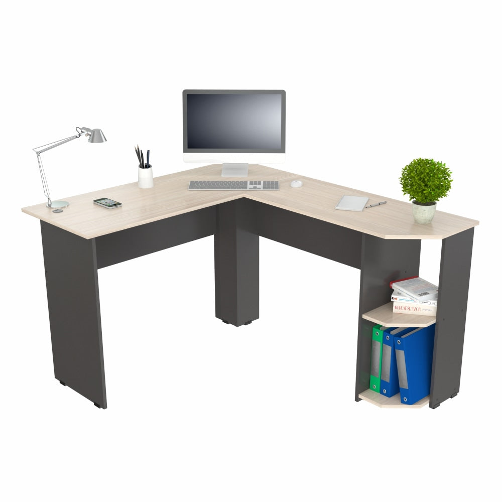 Inval Merlin 48inW L-Shaped Corner Desk, Dark Gray/Maple