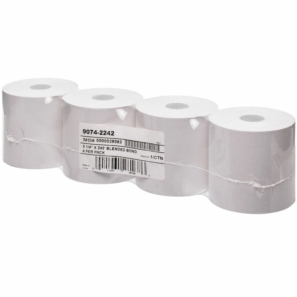 ICONEX 1-ply Blended Bond Paper POS Receipt Roll - 3 15/64in x 243 ft - 4 / Pack - White