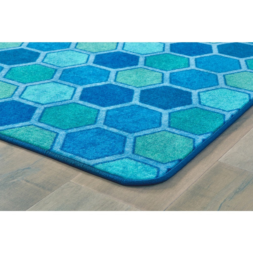 Carpets for Kids Pixel Perfect Collection Honeycomb Pattern Activity Rug, 6ft x 9ft, Blue