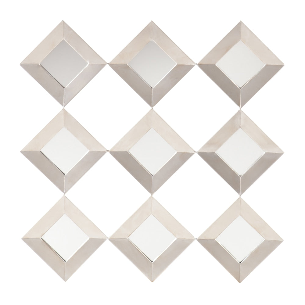 SEI Furniture Masada Mirrored Squares Wall Sculpture, 29 1/2inH x 29 1/2inW x 1 3/4inD, Antiqued Silver