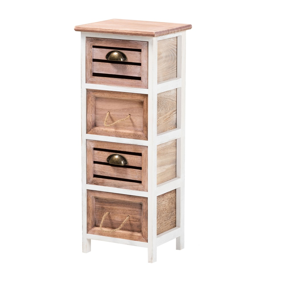 Baxton Studio Palta 12inW 4-Drawer Storage Unit, White/Oak Brown