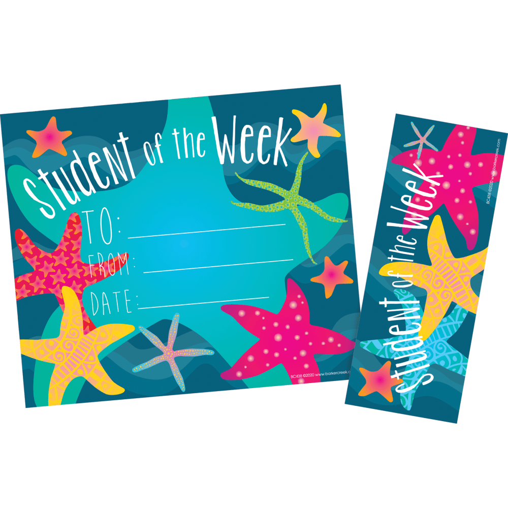 Barker Creek Kai Ola Awards & Bookmarks Set, Student of the Week, 8-1/2in x 5-1/2in, Set Of 30