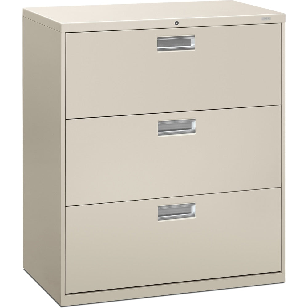 HON Brigade 600 36inW x 19-1/4inD Lateral 3-Drawer File Cabinet, Light Gray