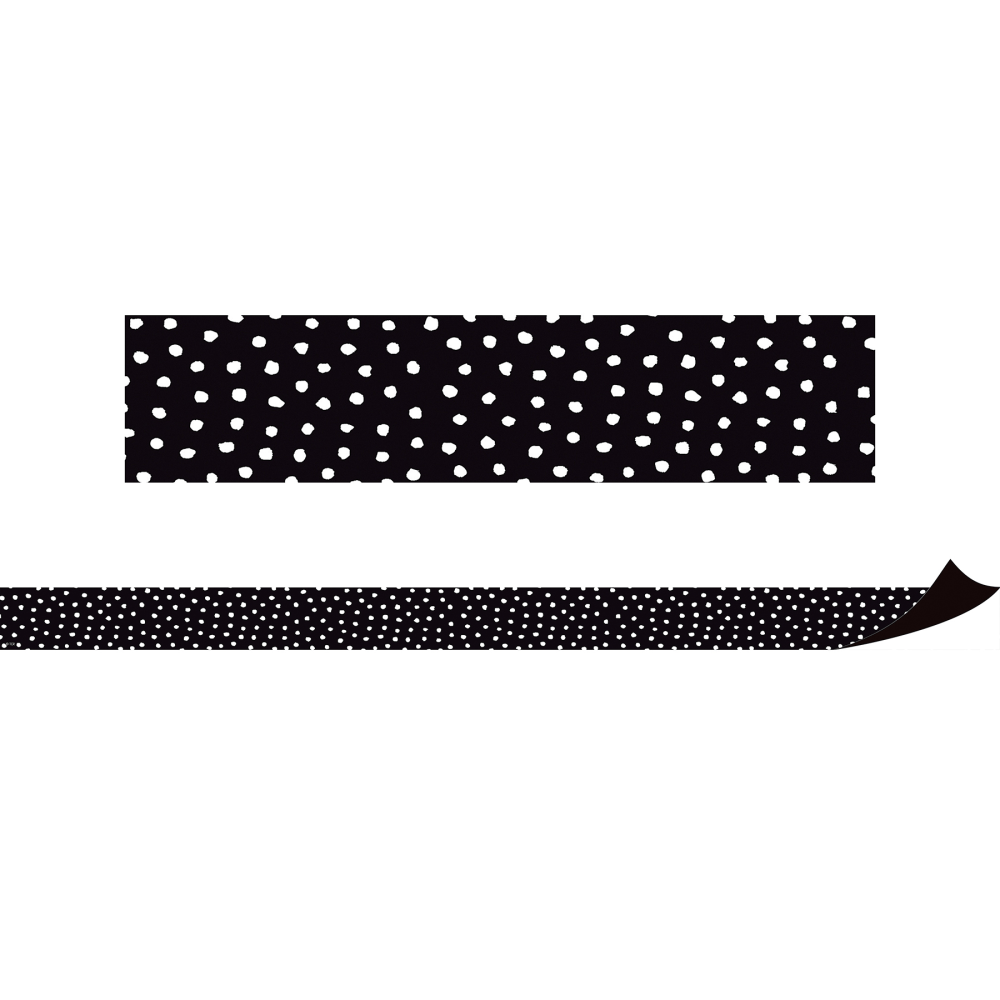 Teacher Created Resources Magnetic Border, Black With White Painted Dots, 24ft Per Pack, Set Of 2 Packs