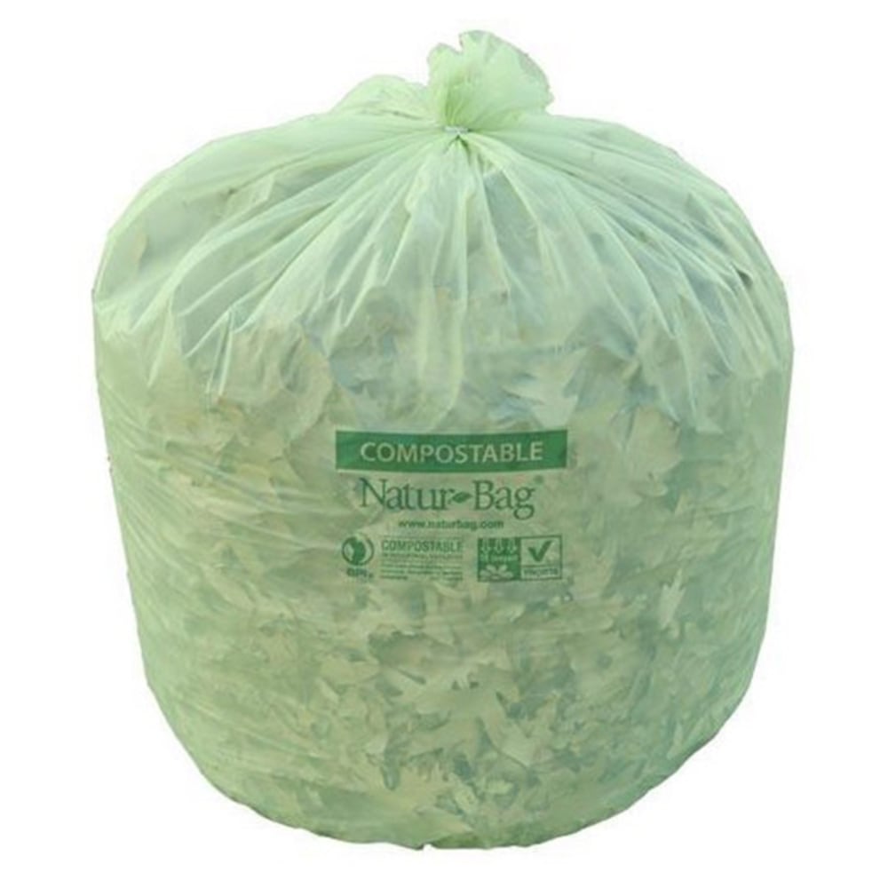 Natur Bag Compostable Trash Liners, 30 Gallons, Green, 25 Bags Per Roll, Case Of 8 Rolls