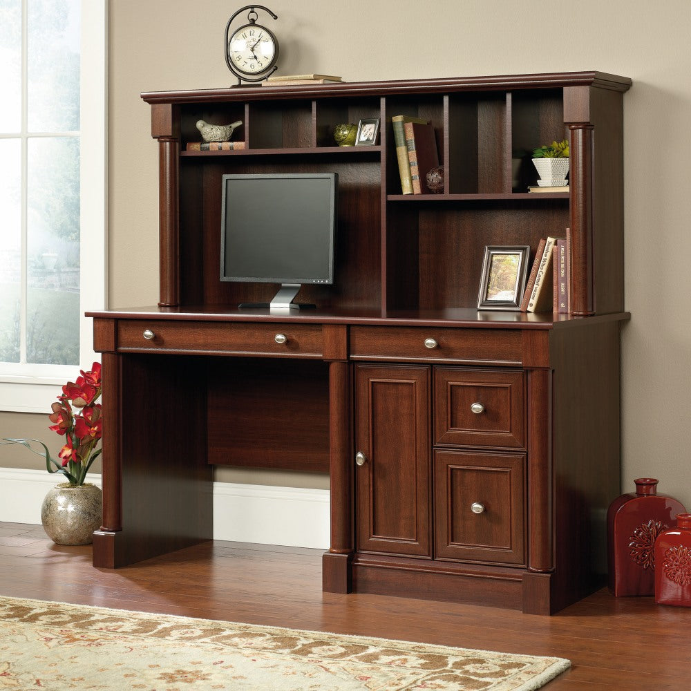 Sauder Palladia 60inW Computer Desk With Hutch, Select Cherry