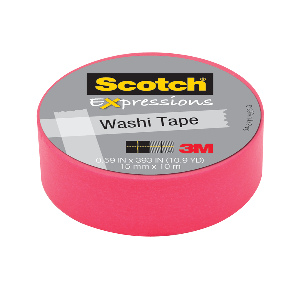 Scotch Expressions Washi Tape, 5/8in x 393in, Pink