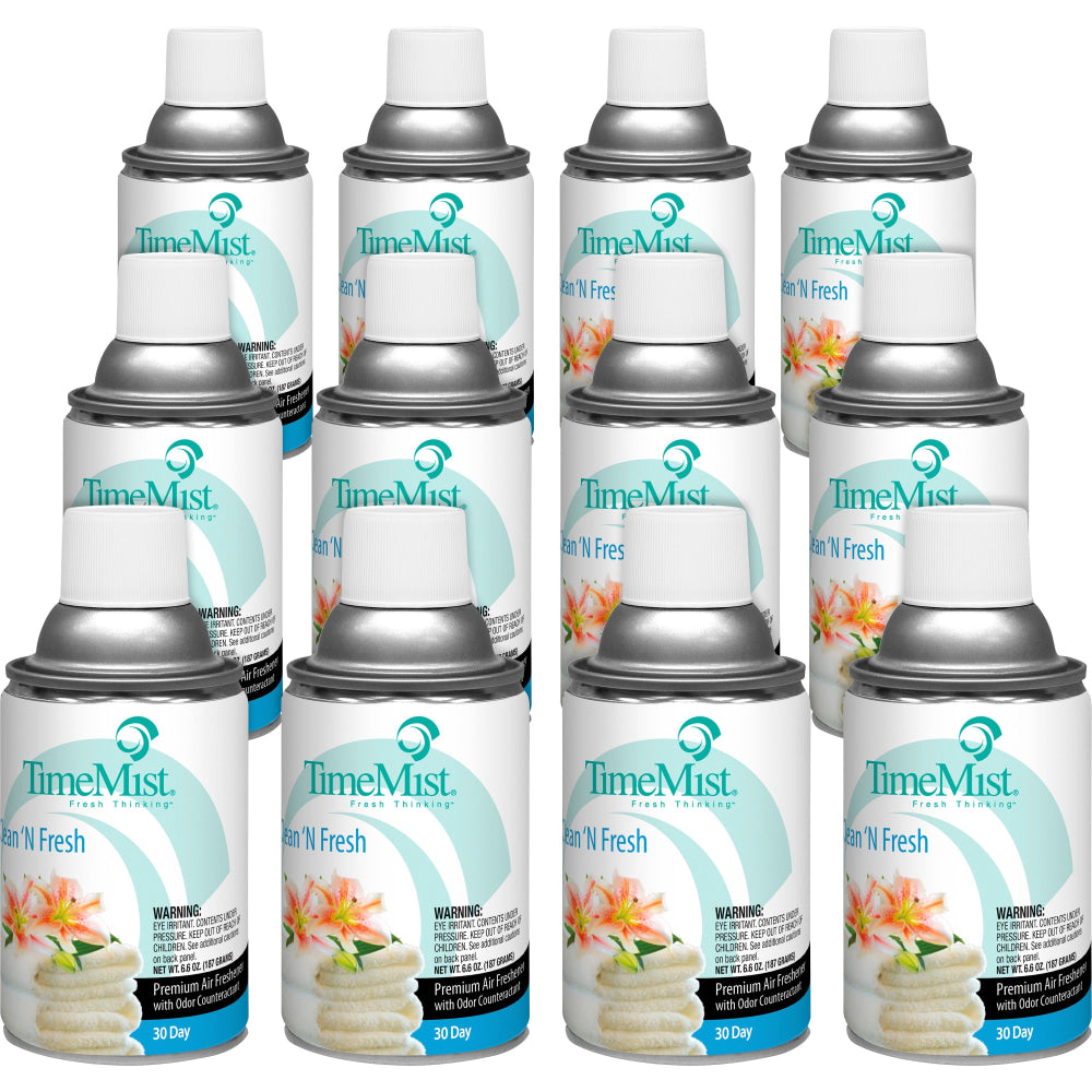 TimeMist Premium Metered Air Freshener Refills, 6.6 Oz, Clean & Fresh, Carton of 12 Units