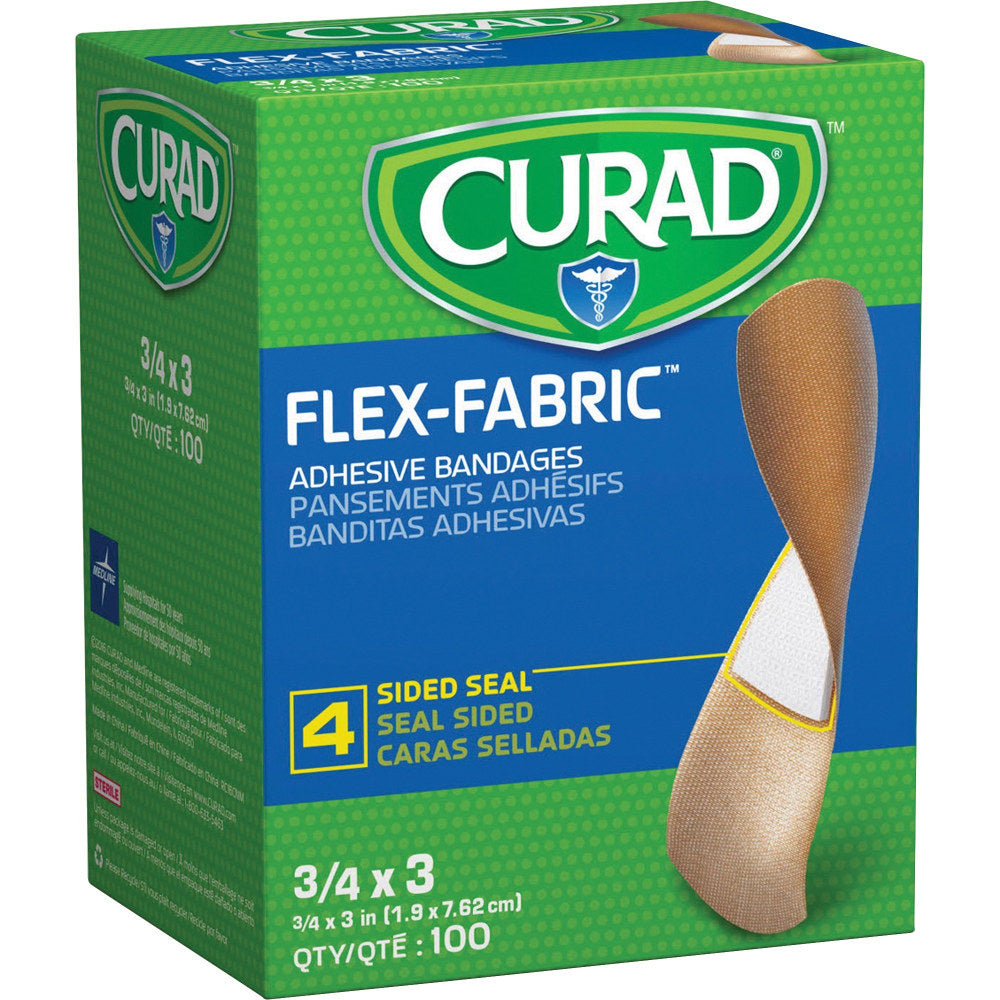 Medline Comfort Cloth Adhesive Fabric Bandages, 3/4in x 3in, Neutral, Box Of 100