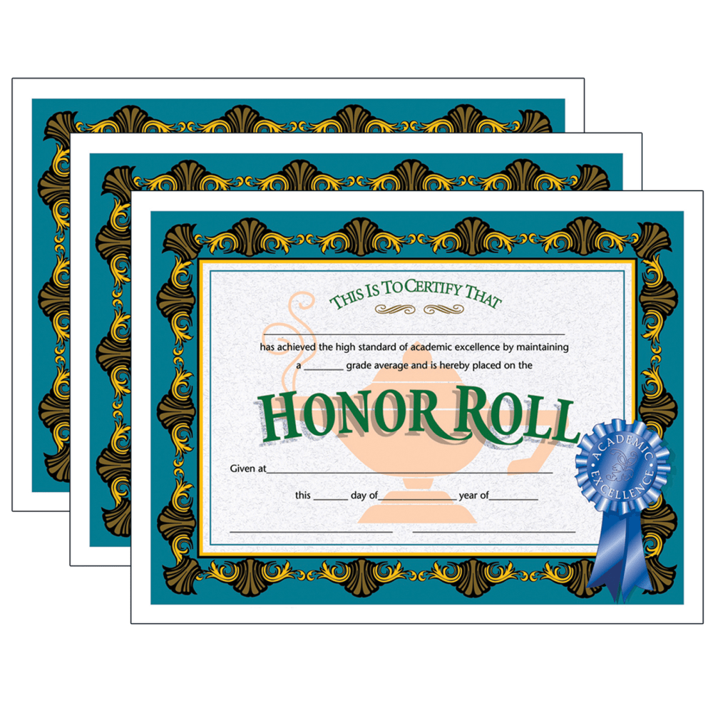 Hayes Certificates, 8-1/2in x 11in, Honor Roll, 30 Certificates Per Pack, Set Of 3 Packs