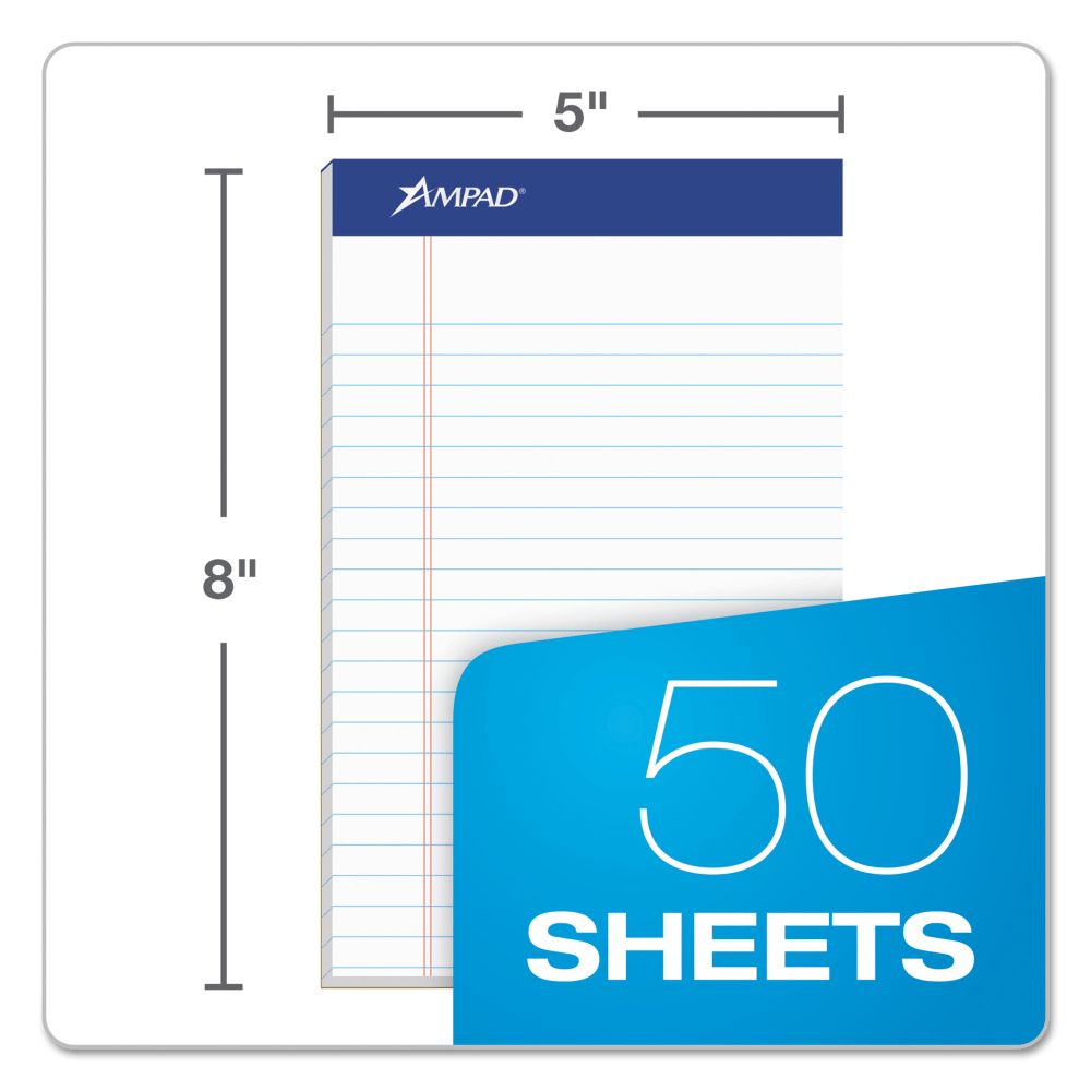 Ampad 100% Recycled Writing Pad, 5in x 8in, Narrow Ruled, 50 Sheets, White, Pack Of 12