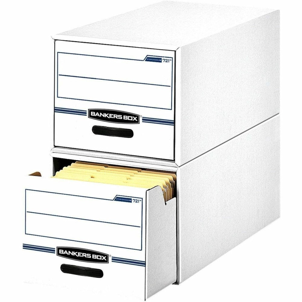 Bankers Box Stor/Drawer File, Legal Size, 11 1/2in x 16 3/4in x 25 1/2in, 50% Recycled, White/Blue, Pack Of 6