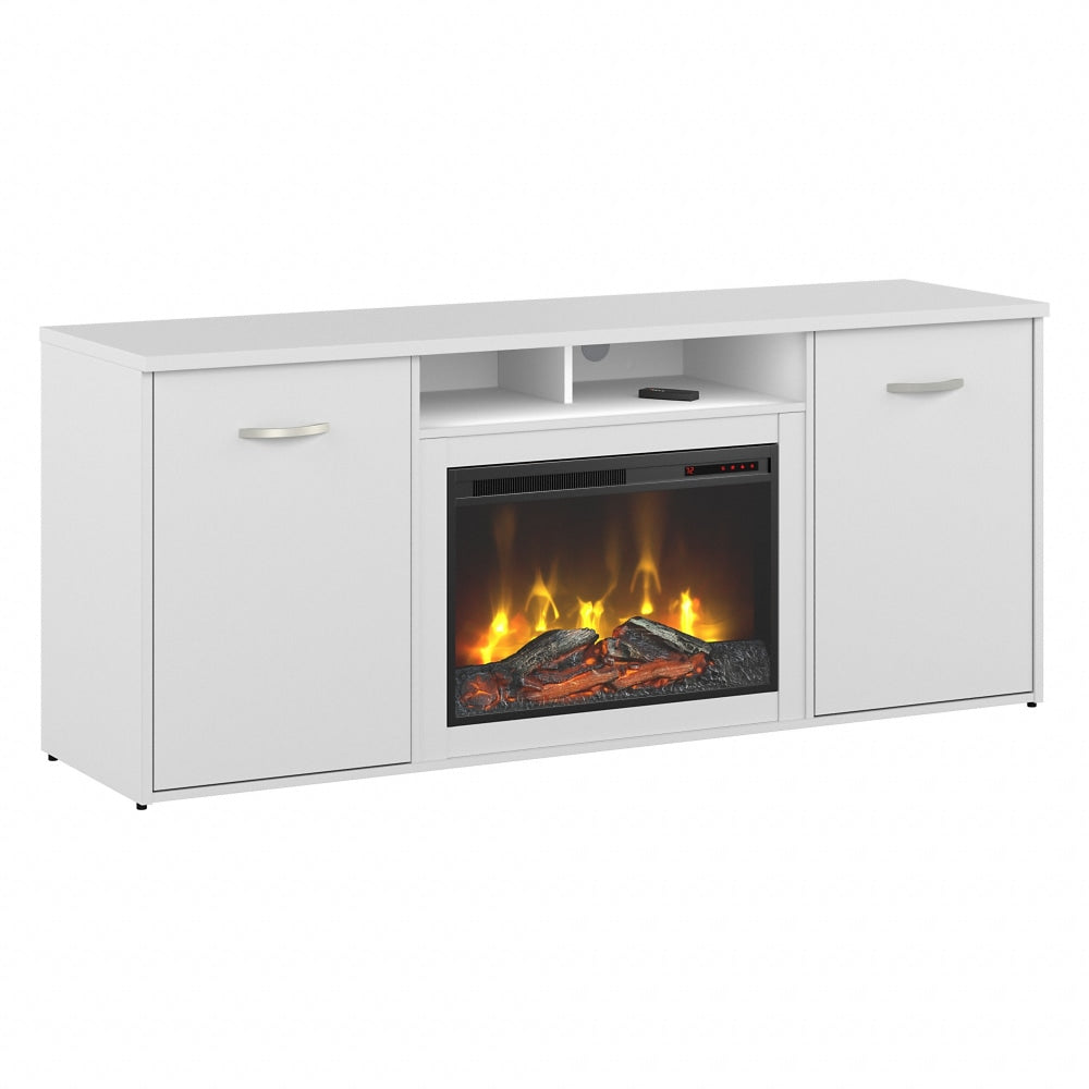 Bush Business Furniture 72inW Office Storage Cabinet With Doors And Electric Fireplace, White, Standard Delivery