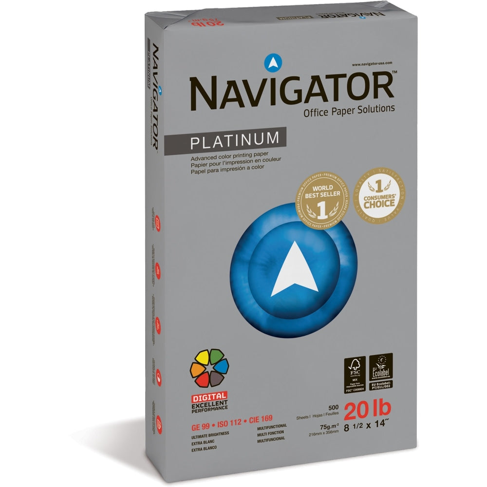 Navigator Platinum Office Multi-Use Paper, Legal Size (8 1/2in x 14in), 20 Lb, Smooth, Bright White, Carton Of 5,000 Sheets