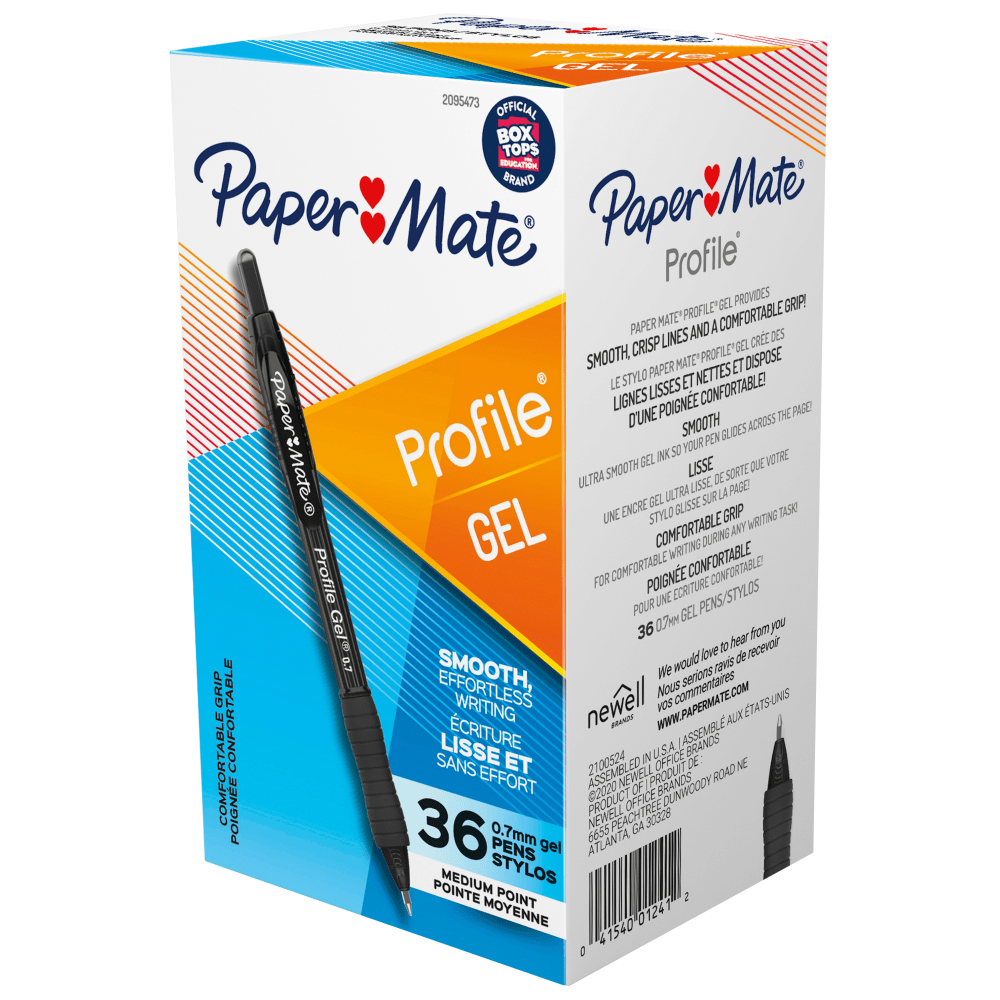 Paper Mate Gel Pen, Profile Retractable Pen, 0.7mm, Black, 36 Count