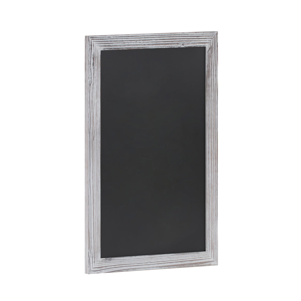 Flash Furniture Canterbury Wall-Mounted Magnetic Chalkboard Sign With Eraser, Porcelain Steel, 30inH x 20inW x 3/4inD, White Washed Frame