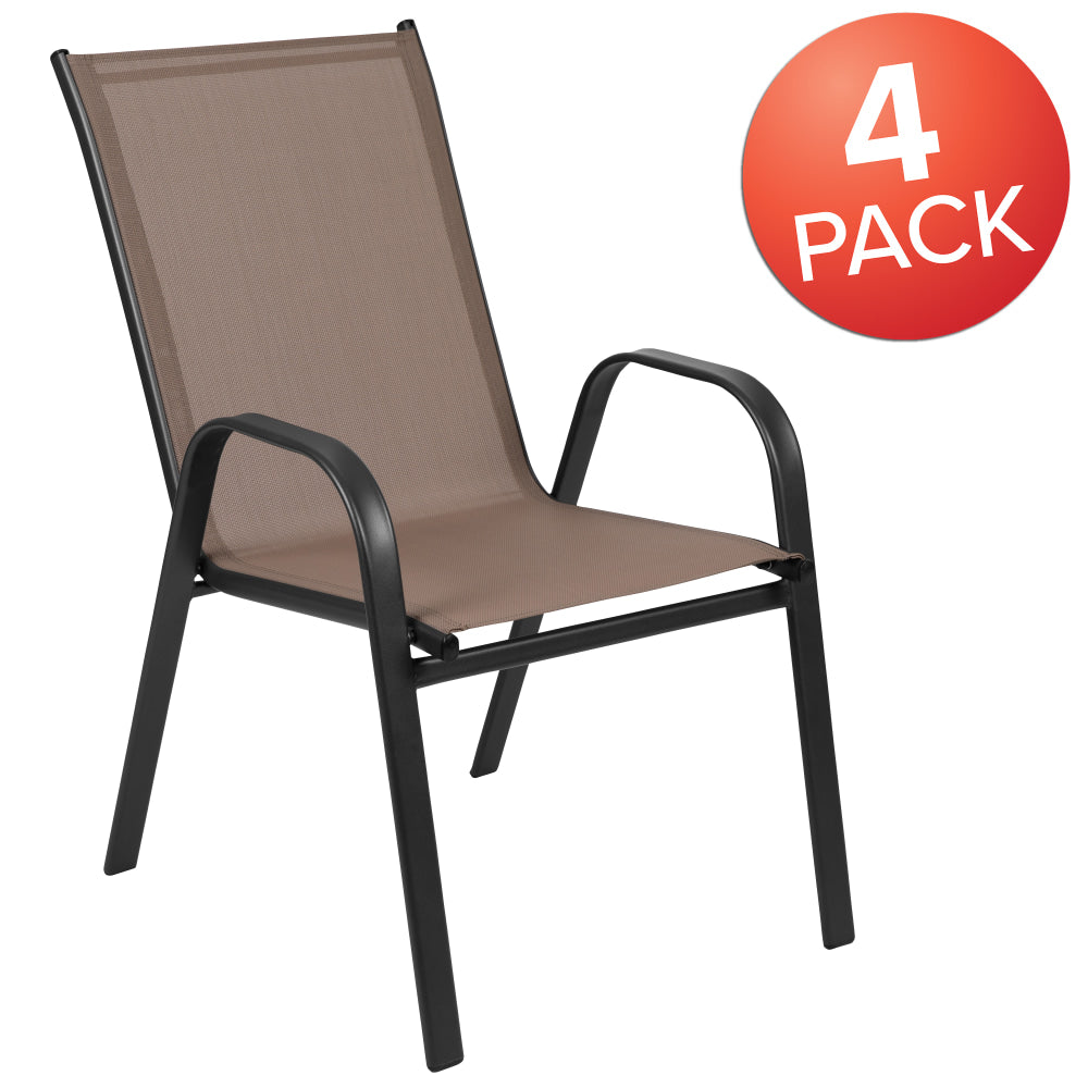 Flash Furniture Brazos Series Outdoor Stack Chairs, Brown/Black, Pack Of 4 Chairs