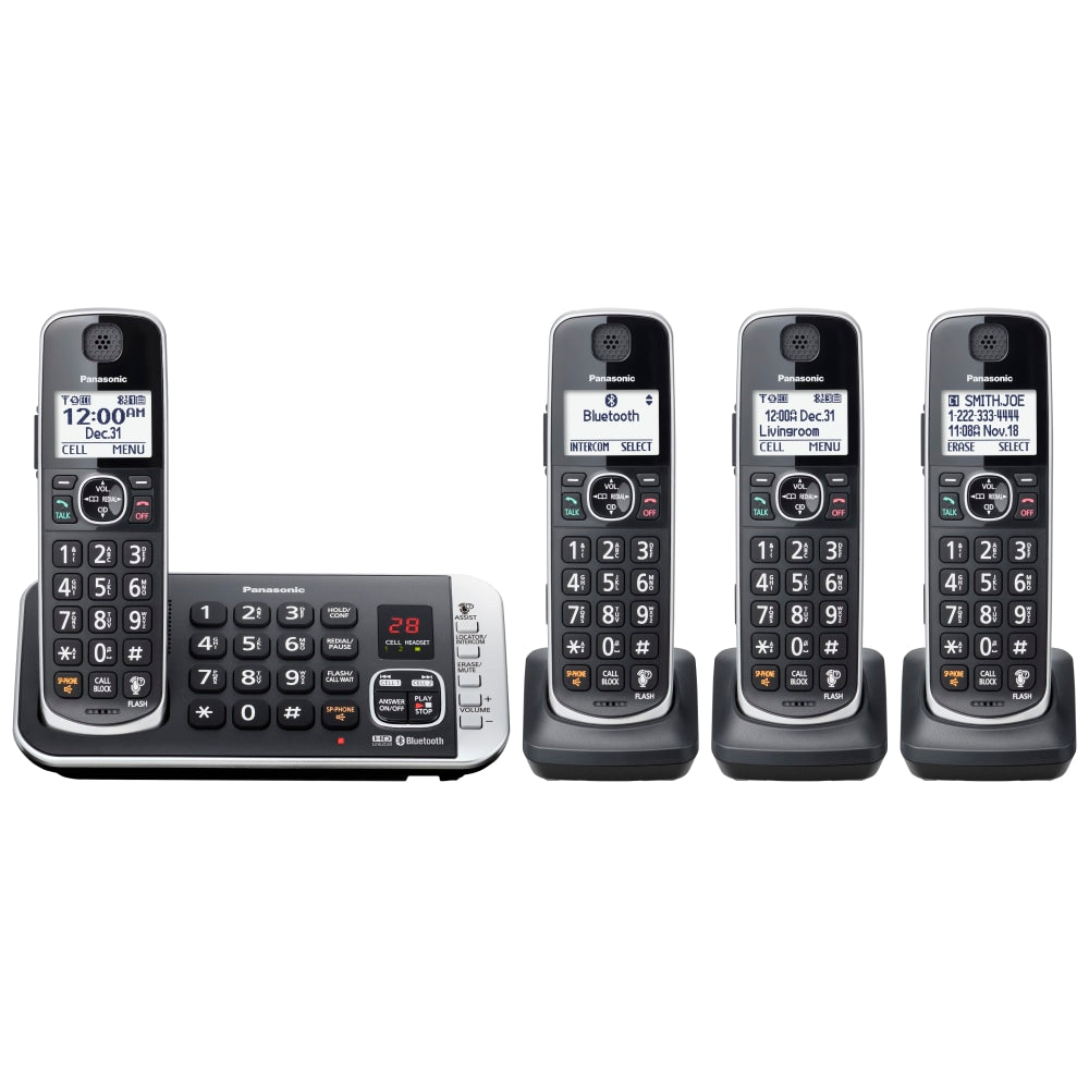 Panasonic Link2Cell Bluetooth DECT 6.0 Expandable Cordless Phone System With Digital Answering System, KX-TGE674B