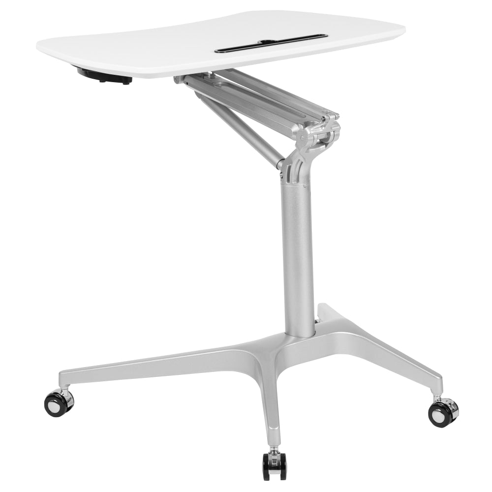 Flash Furniture Mobile Ergonomic 29inW Sit-Stand Computer Desk, White