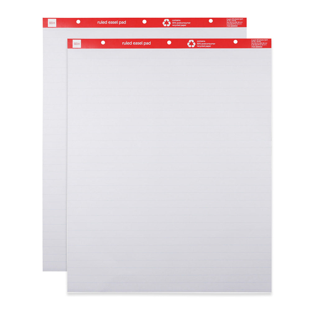 Office Depot Brand Easel Pads, 27in x 34in, Ruled, 50 Sheets, 30% Recycled, White, Pack Of 2