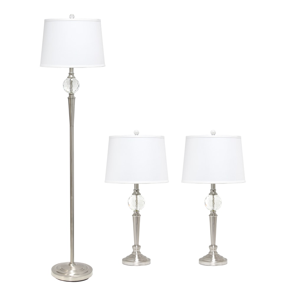 Laila Home Crystal Drop Lamp Set, White Shades/Brushed Nickel Bases, Set Of 3 Lamps