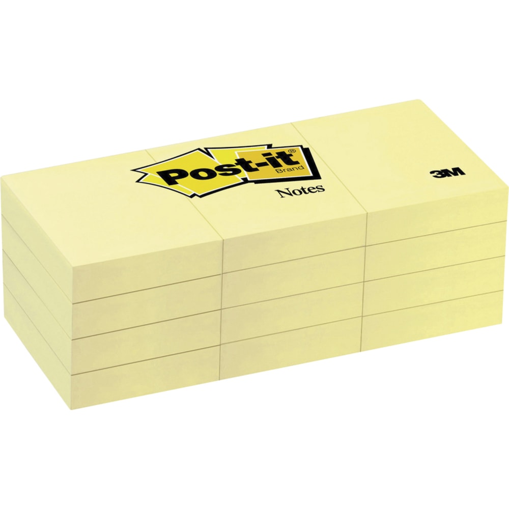 Post-it Notes Original Notepads - 1 3/8in x 1 7/8in - Rectangle - 100 Sheets per Pad - Unruled - Canary Yellow - Paper - Self-adhesive, Repositionable - 24 / Bundle