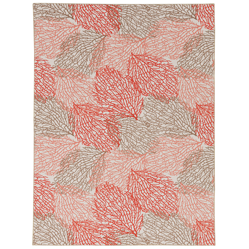 Linon Washable Area Rug, 5ft x 7ft, Corie Ivory/Coral