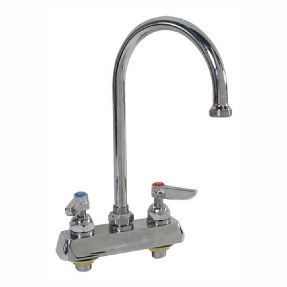 T&S Brass Deck-Mount Heavy-Duty Faucet With Gooseneck Spout, 4in Centers, Stainless