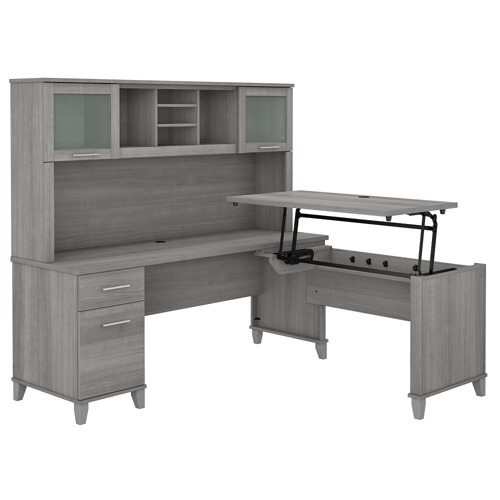 Bush Furniture Somerset 72inW 3-Position Sit-To-Stand L-Shaped Desk With Hutch, Platinum Gray, Standard Delivery