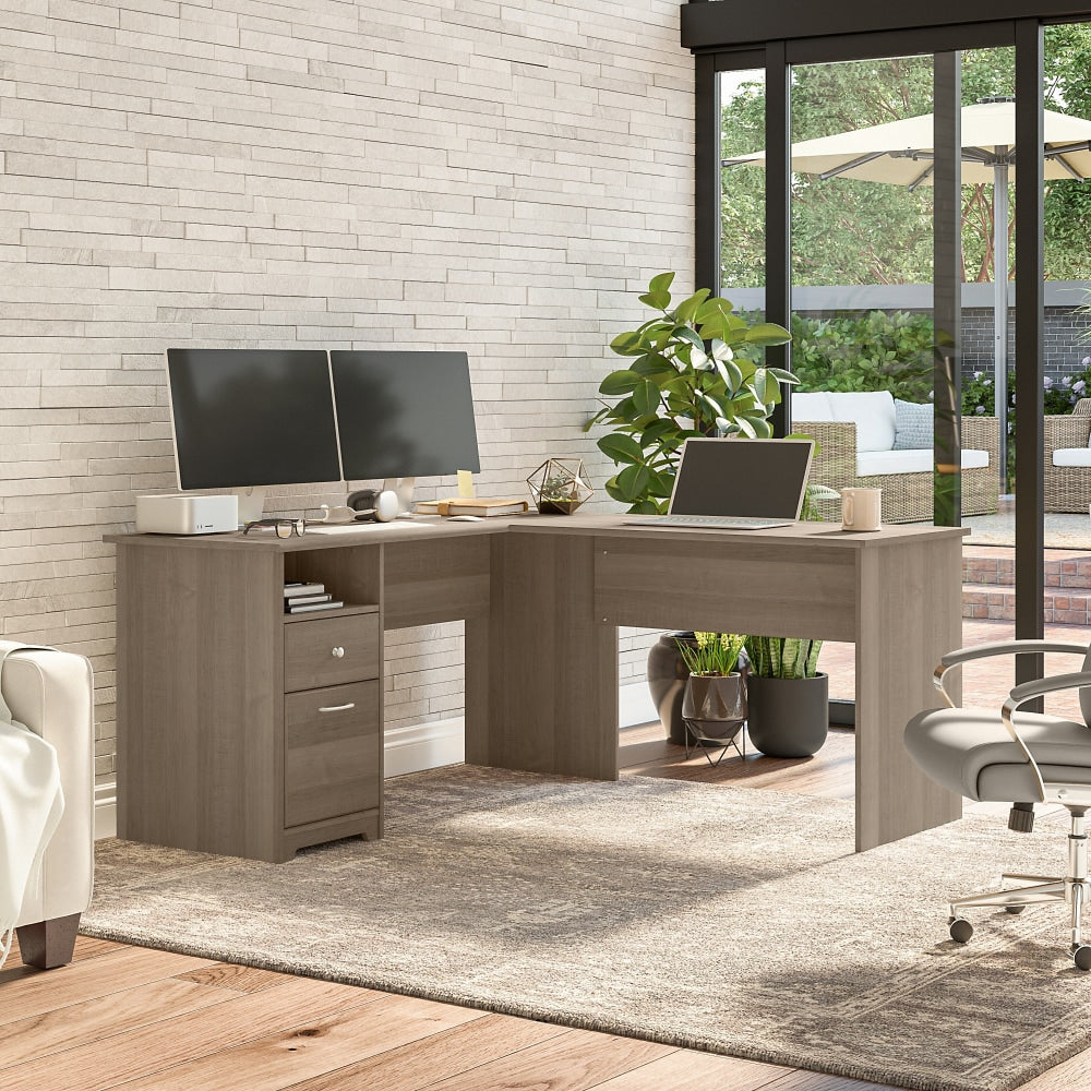 Bush Business Furniture Cabot 60inW L-Shaped Corner Desk With Drawers, Ash Gray, Standard Delivery