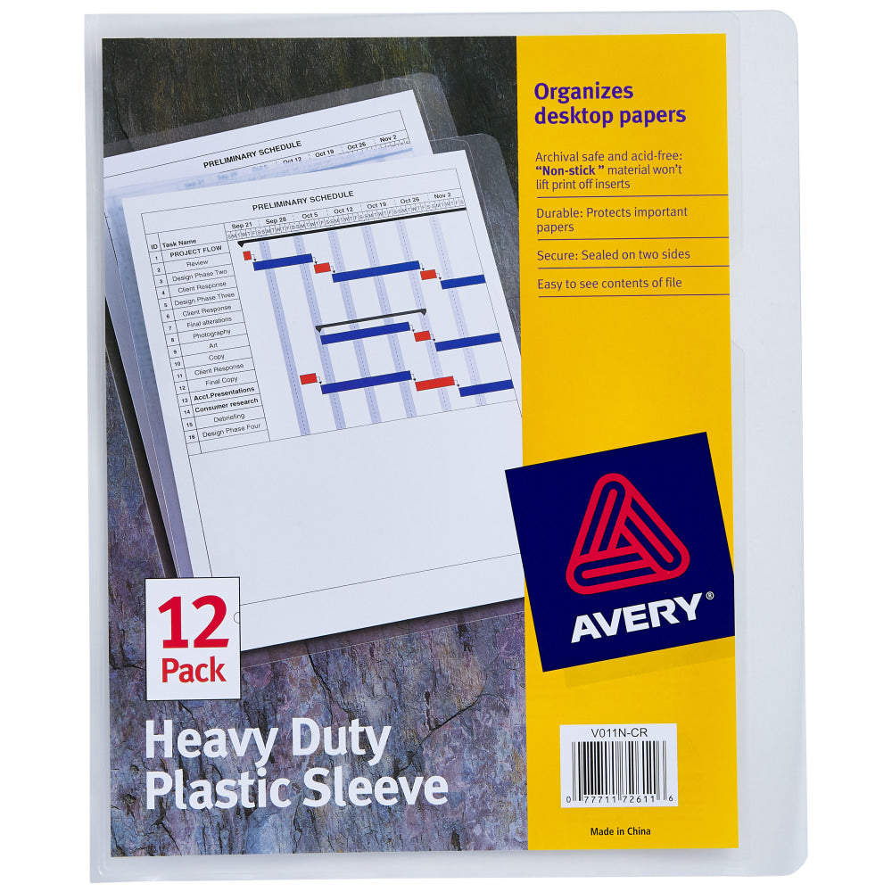 Avery Heavy Duty Plastic Document Sleeves, 8 1/2in x 11in, Holds Up To 25 Sheets, Clear, Pack Of 12