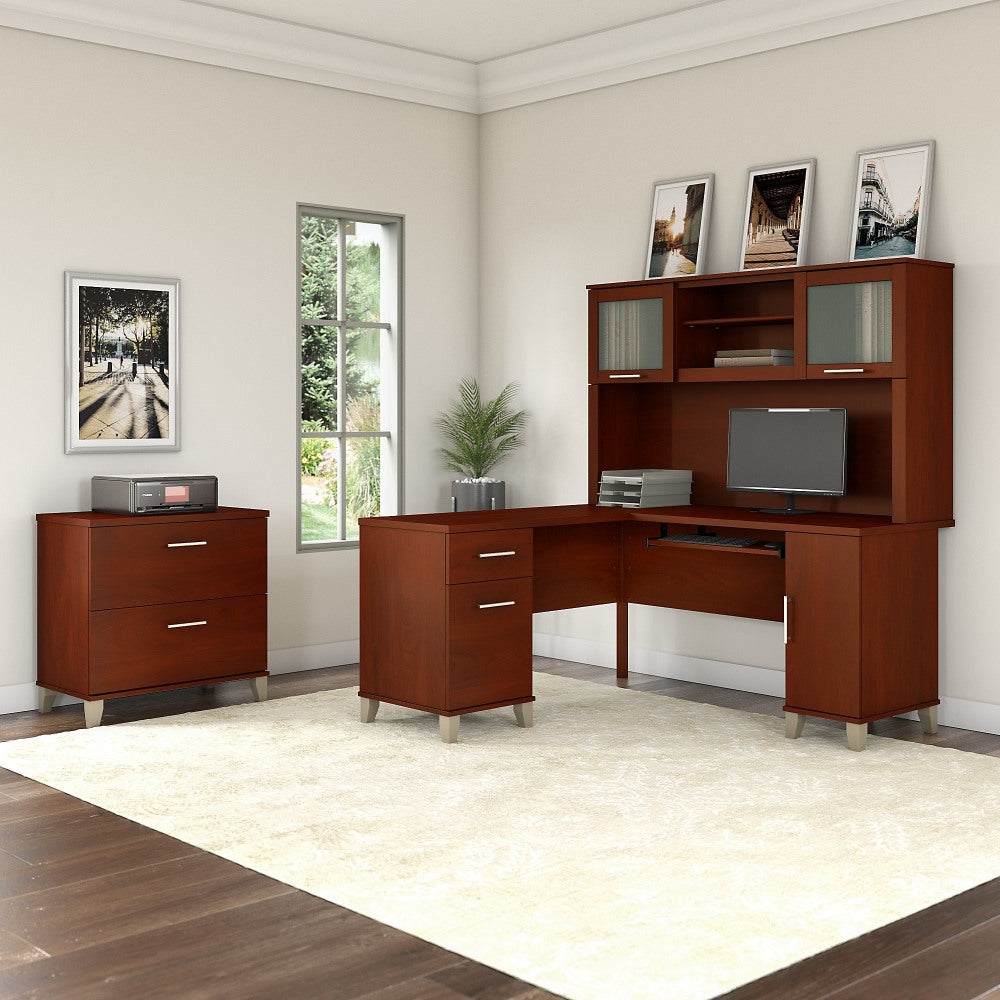 Bush Furniture Somerset L Shaped Desk With Hutch And Lateral File Cabinet, 60inW, Hansen Cherry, Standard Delivery