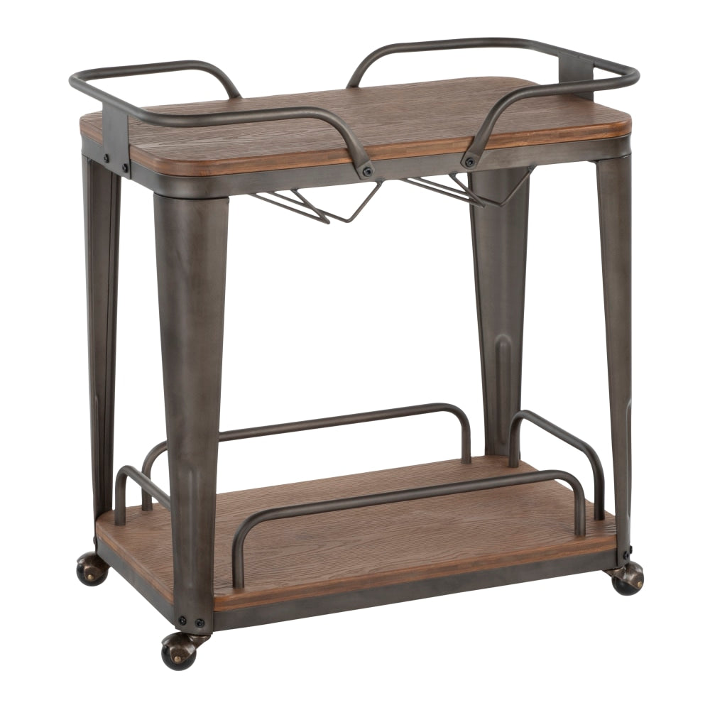 LumiSource Oregon 2-Shelf Bar Cart, 30-1/2inH x 29inW x 18inD, Antique/Espresso