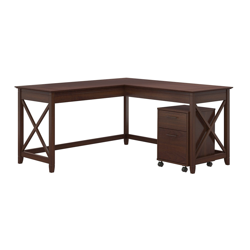 Bush Business Furniture Key West 60inW L-Shaped Corner Desk With Mobile File Cabinet, Bing Cherry, Standard Delivery