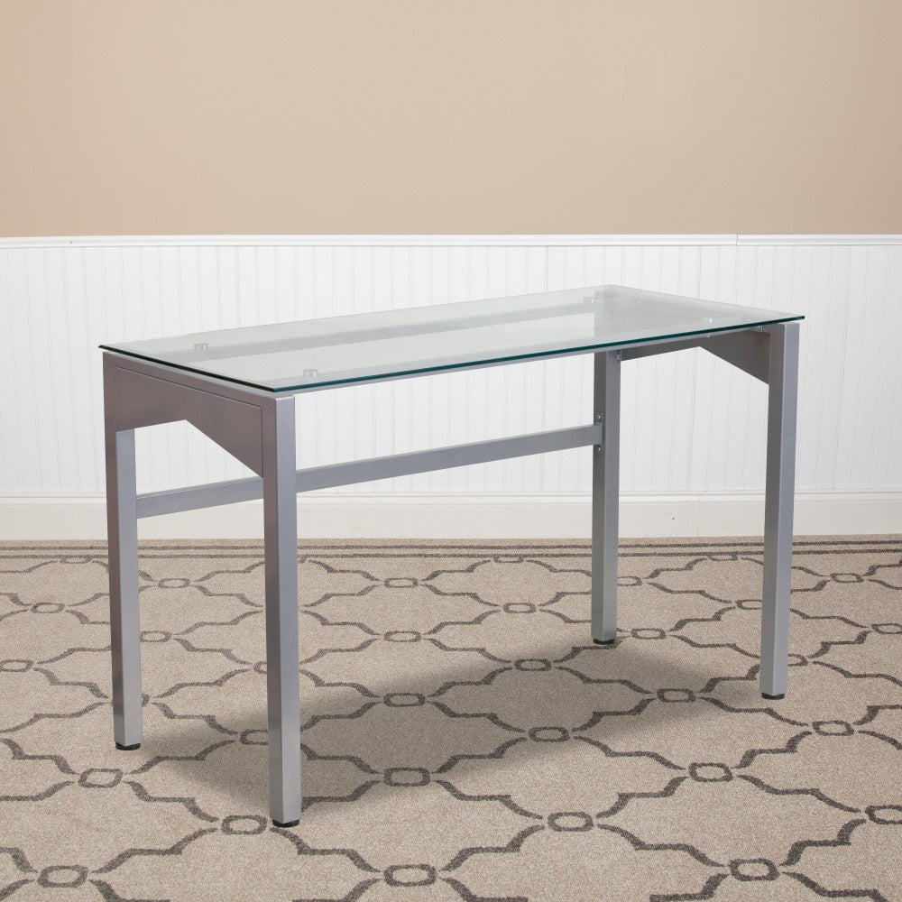 Flash Furniture 48inW Contemporary Glass Computer Desk, Clear/Silver