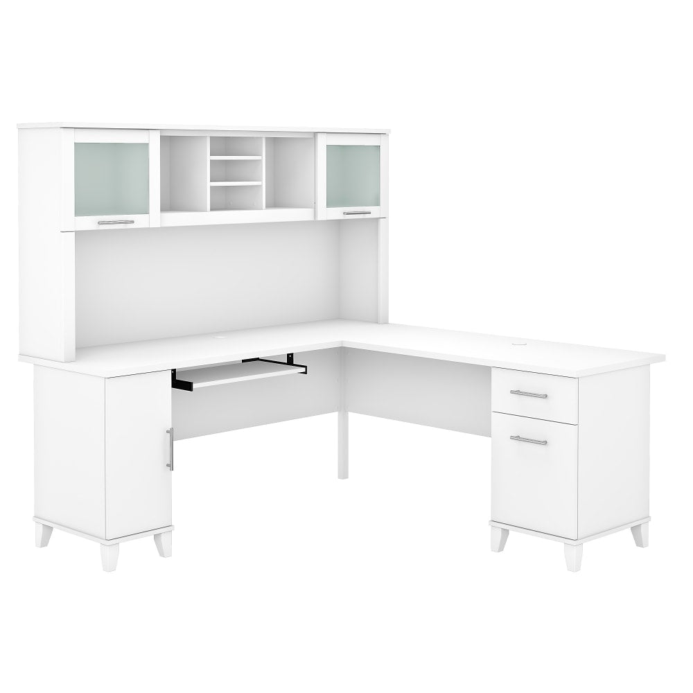 Bush Furniture Somerset 72inW L-Shaped Desk With Hutch, White, Standard Delivery