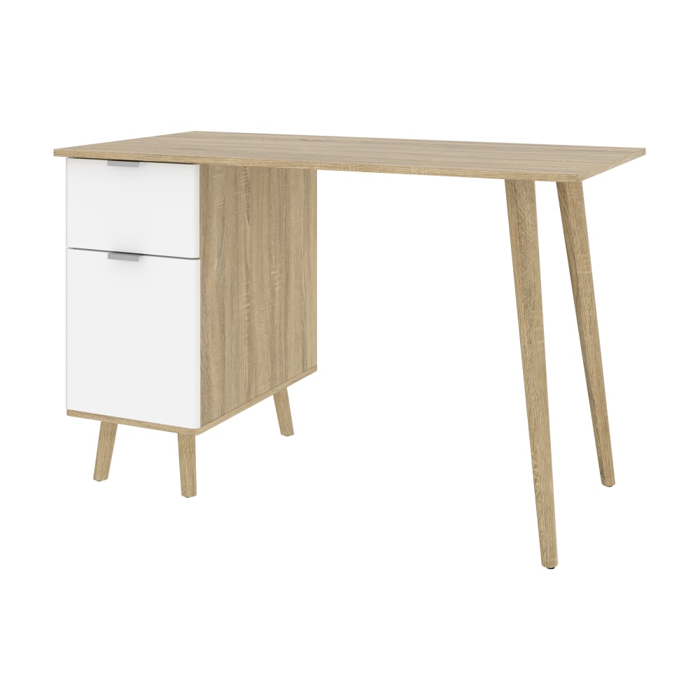 Bestar Procyon 48inW Small Computer Desk, Modern Oak/UV White