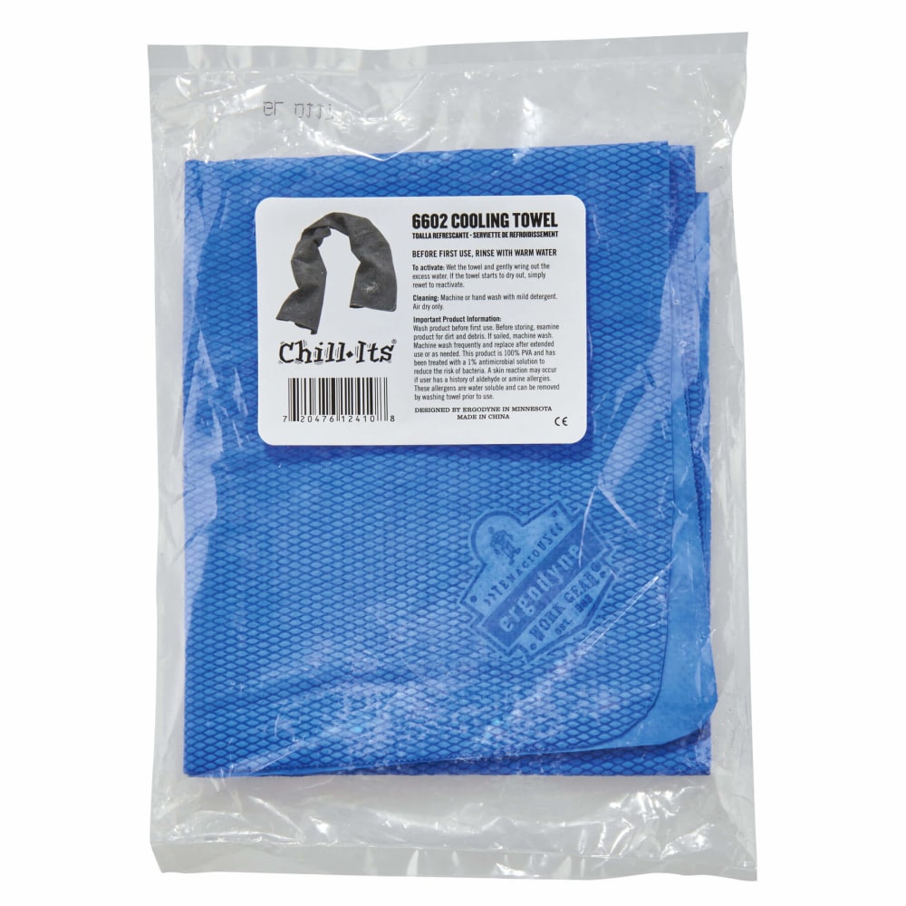 Ergodyne Chill-Its 6602 Evaporative Cooling Towel, 29-1/2inH x 13inW, Blue, Pack Of 50 Towels