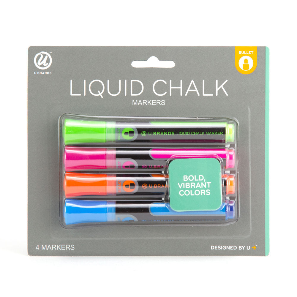 U Brands Liquid Chalk Markers, Bullet Tip, Assorted Ink Colors, Pack Of 4 Markers