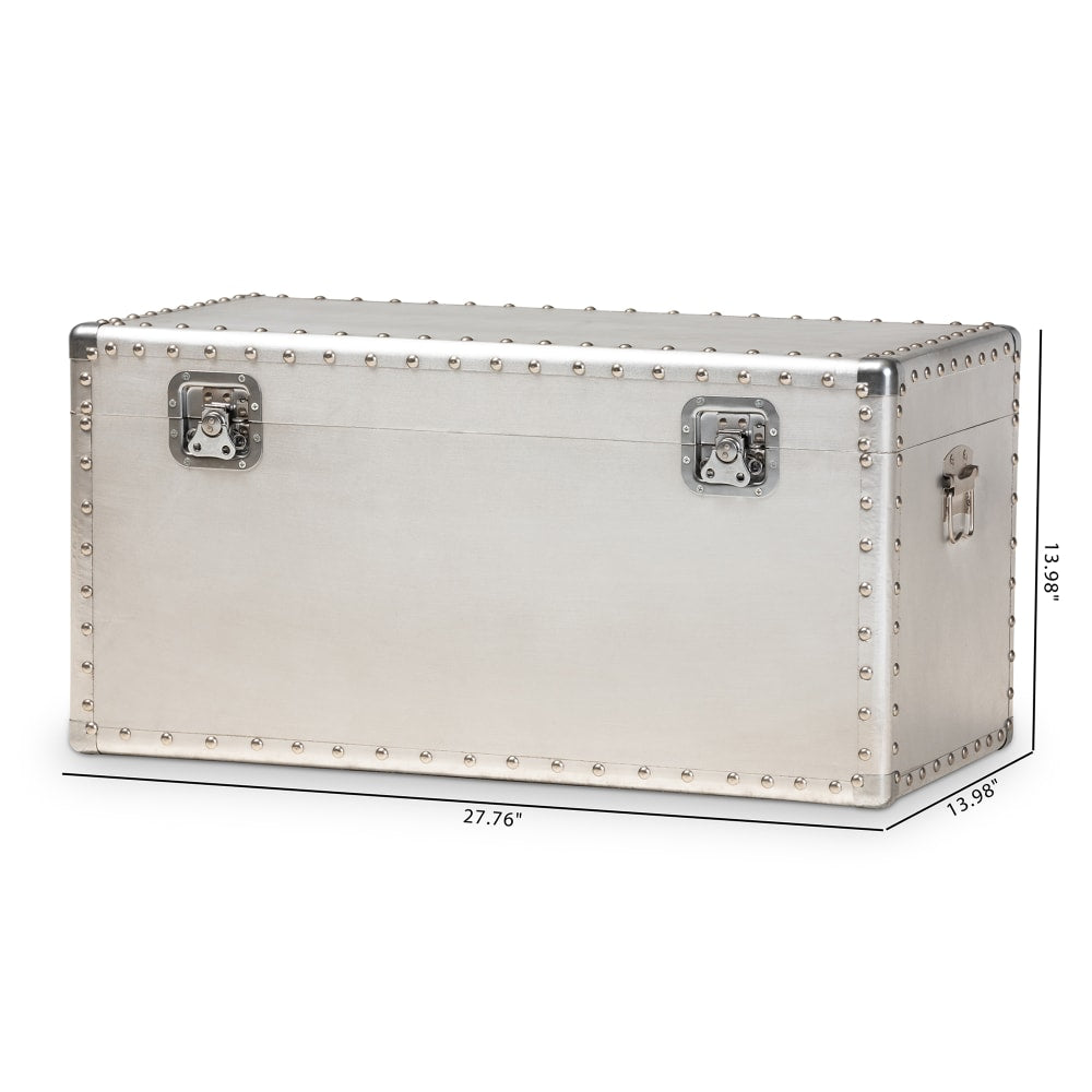 Baxton Studio Metal Storage Trunk With Handles, 13 15/16in x 29 3/4in x 13 15/16in,  Silver