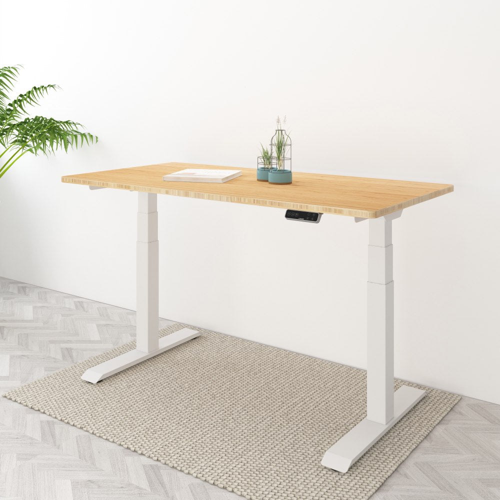 FlexiSpot E7 55inW Height-Adjustable Standing Desk, Bamboo/White