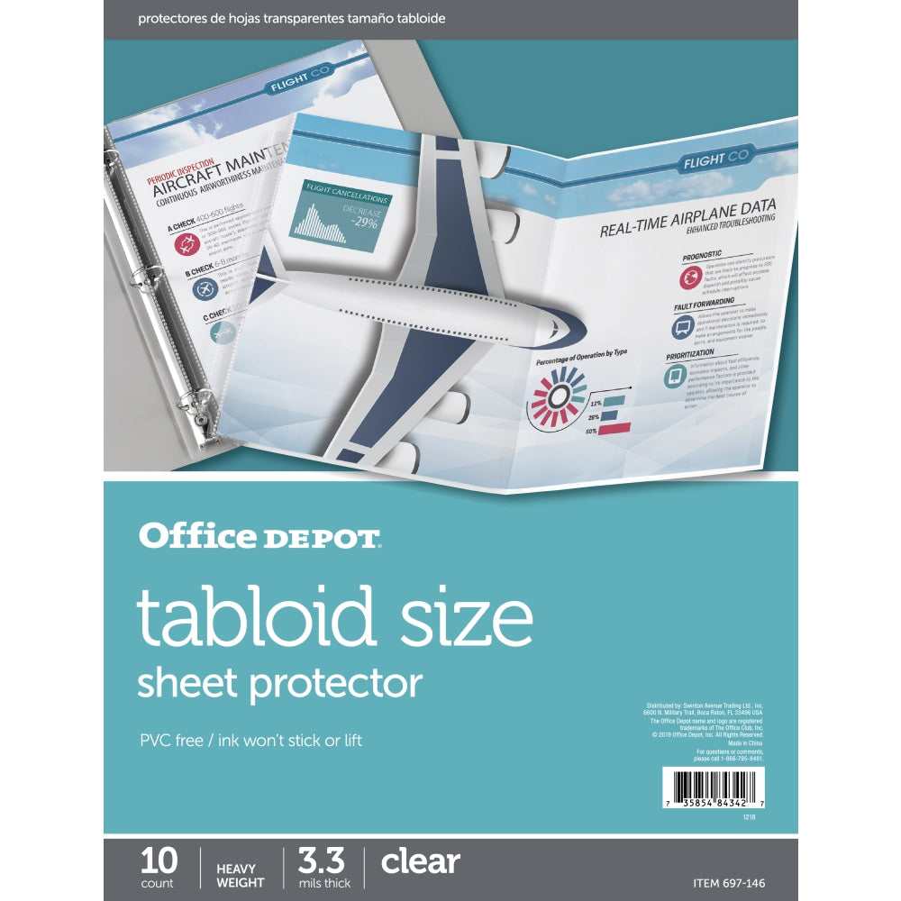 Office Depot Brand Tabloid-Size Sheet Protectors, 11in x 17in, Clear, Pack Of 10