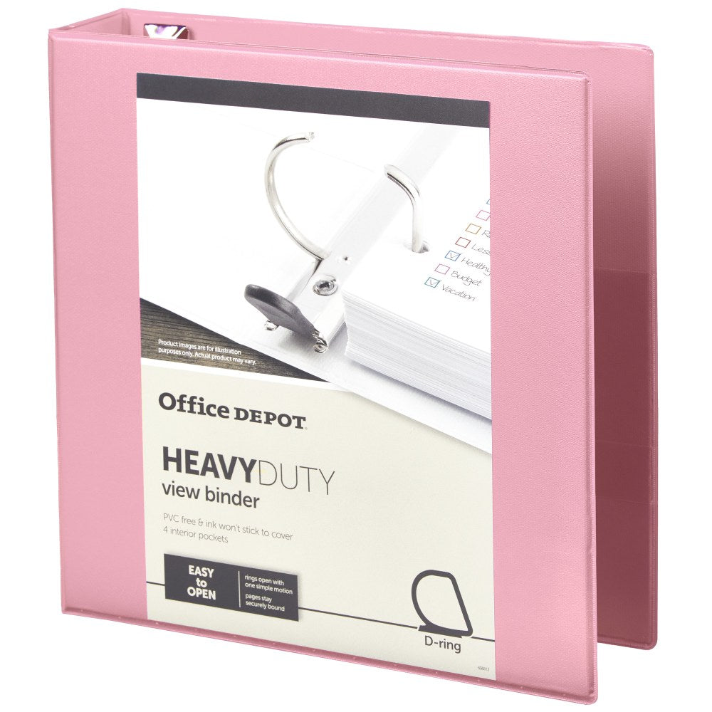 Office Depot Heavy-Duty View 3-Ring Binder, 2in D-Rings, 49% Recycled, Light Pink