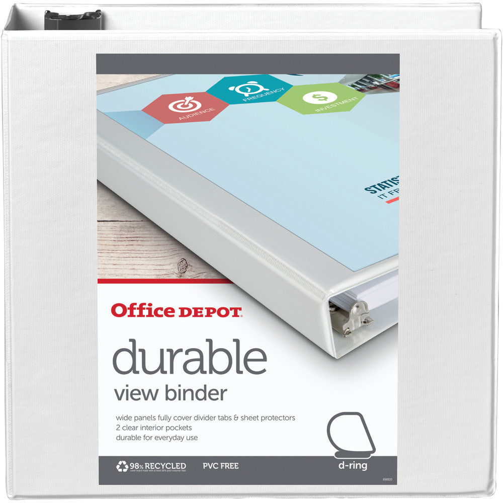 Office Depot Brand Durable View 3-Ring Binder, 3in Slant Rings, White