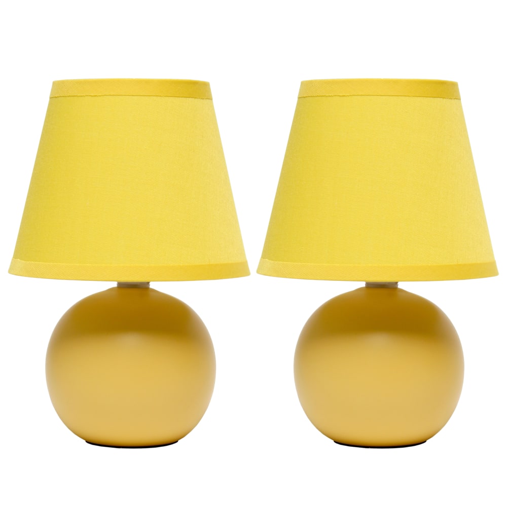 Simple Designs  Mini Ceramic Globe Table Lamp, 8.66inH, Yellow, 2pk