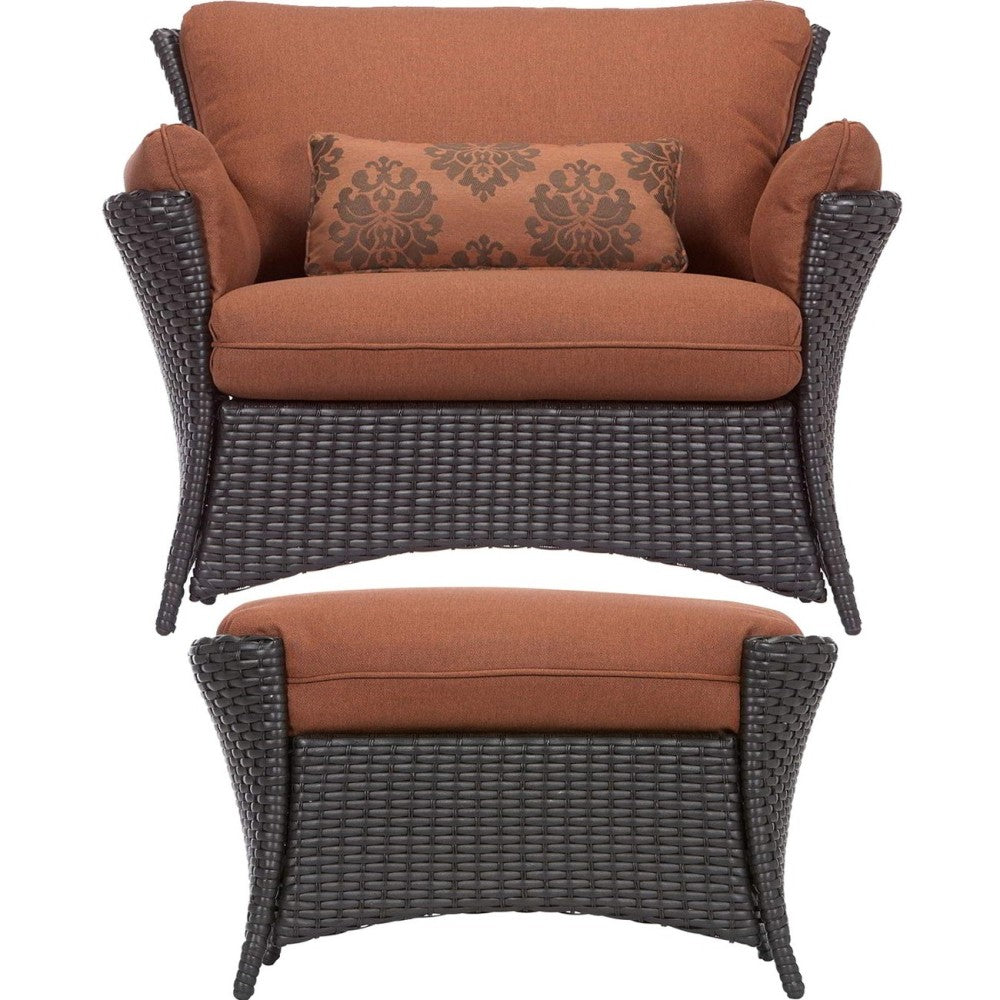 Hanover Strathmere Allure 2-Piece Seating Set - STRATHALLURE2PC - Material: Steel Frame, Polyethylene Wicker, Plush, Olefin, Polyurethane Foam - Finish: Terracotta, Rust, Espresso