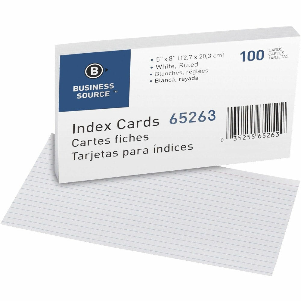 SKILCRAFT 30% Recycled Index Cards, 5in x 8in, Ruled, Pack Of 100 (AbilityOne 7530-00-243-9437)