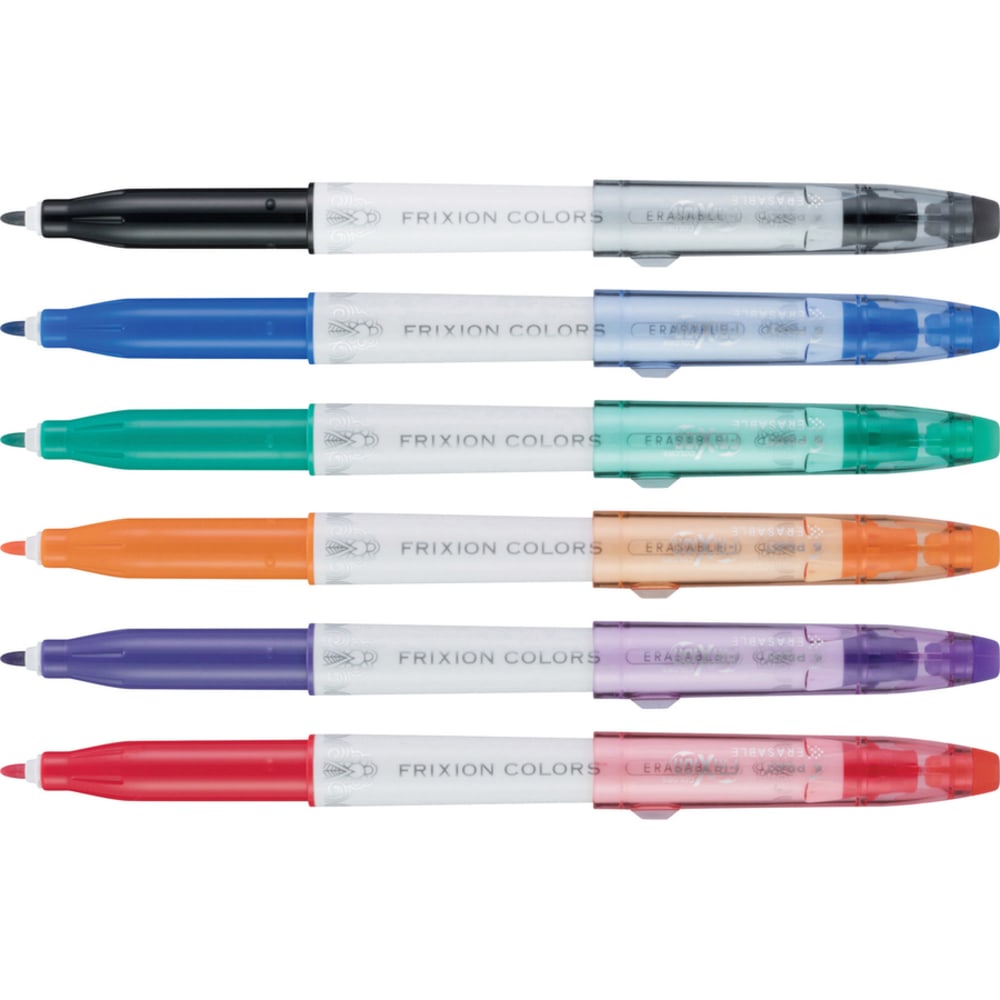 Pilot FriXion Colors Erasable Marker Pens - Bold Pen Point - 2.5 mm Pen Point Size - Black, Blue, Red, Green, Orange, Purple - White Barrel - 6 / Pack