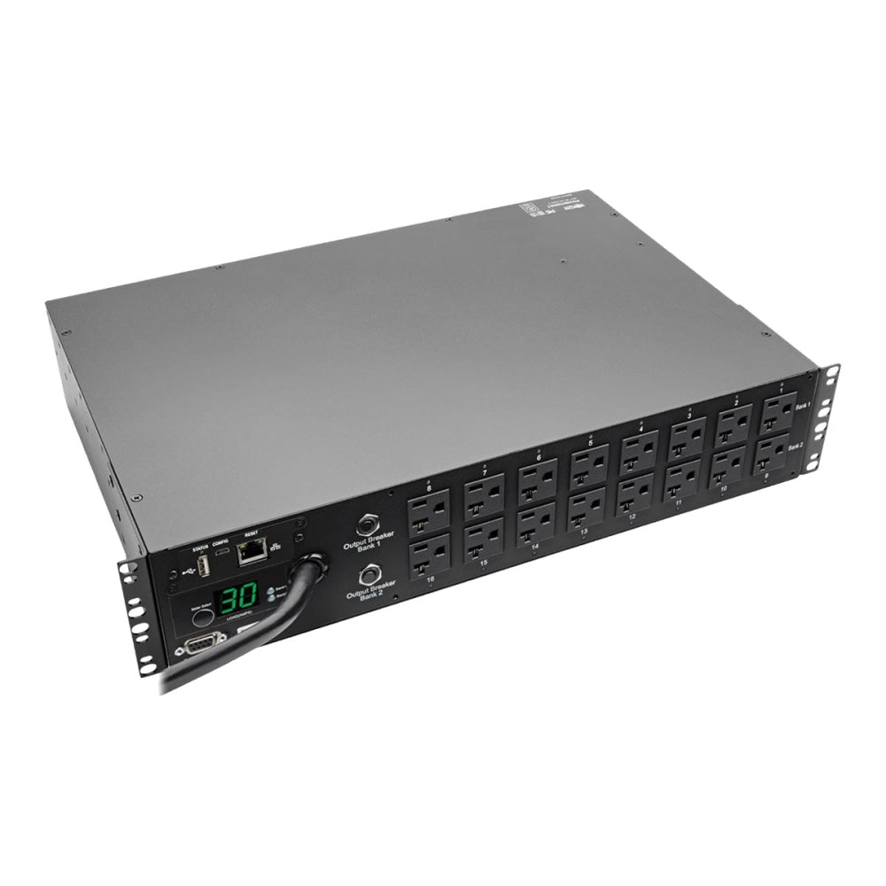 Tripp Lite PDU Switched 120V 2.9kW 30A 5-15/20R 16 Outlet Horizontal 2URM - Horizontal rackmount - power distribution unit (rack-mountable) - 30 A - AC 120 V - 2.9 kW - Ethernet 10/100 - input: NEMA L5-30 - output connectors: 16 (NEMA L5-20) - 2U