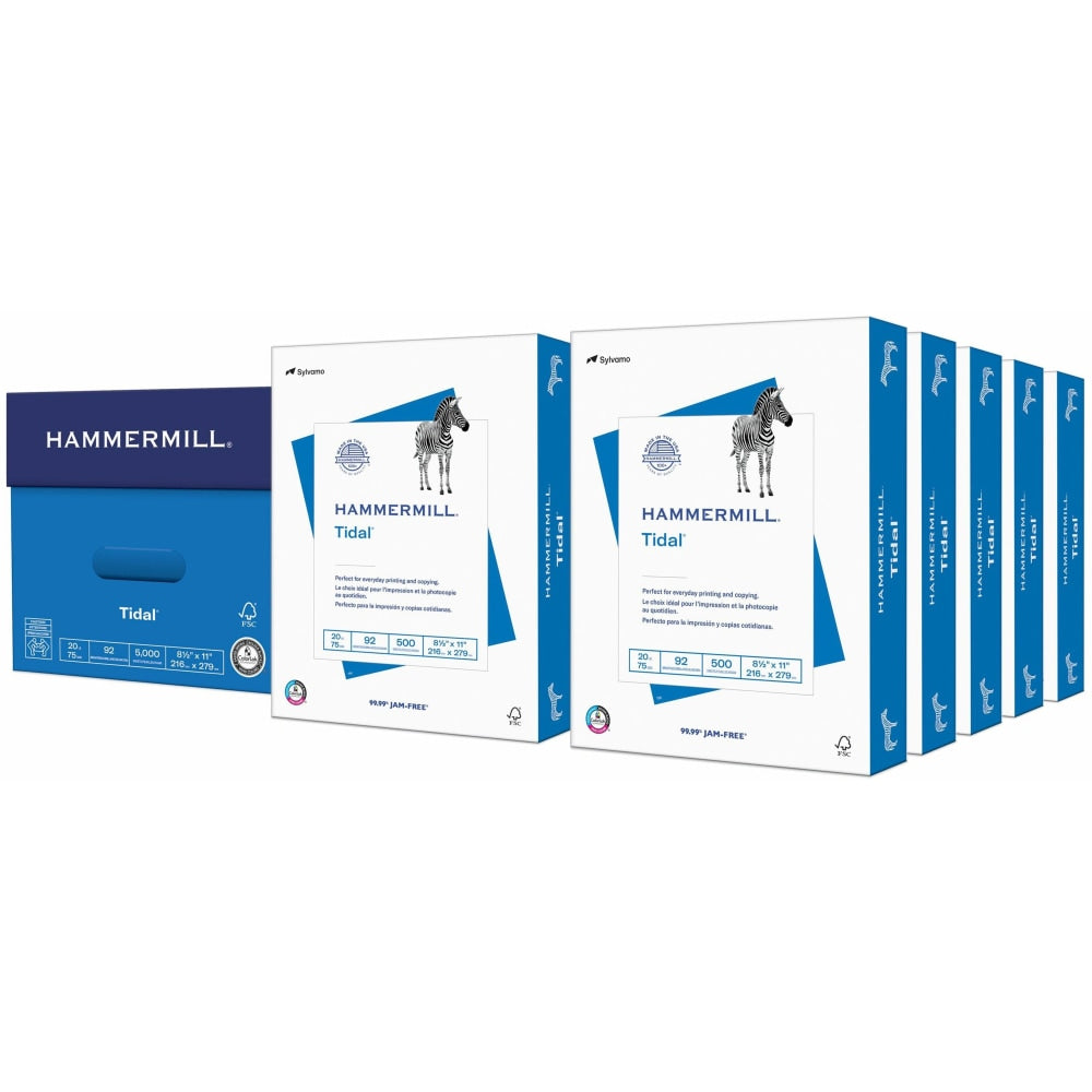 Hammermill Tidal Multi-Use Printer & Copy Paper, White, Letter (8.5in x 11in), 5000 Sheets Per Case, 20 Lb, 92 Brightness, Case Of 10 Reams